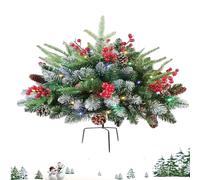 Prefabricated Artificial Christmas Tree with LED Lighting as a Planter Filler, 60 LED Frosted Urn Filler with Pine Cones and Red Berries, Festive Decoration for Entrance Area, Plant Pot