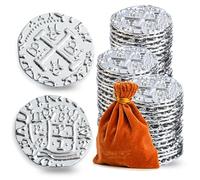 Prefdo 100PCS Silver Treasure Coin Set - Spanish Doubloon Replicas Fantasy Metal Coins for Board Games, Pirate Party Cosplay, 1.18in