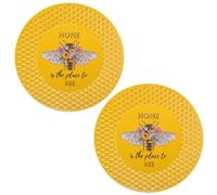 Prefdo 2 PCS Tea & Coffee Saucers, Honey Bee Pattern Ceramic Tea Plates Round Cup Saucers Small Dessert Plates for Home Kitchen Office Coffee Shop Tea Party, Yellow