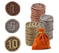 Prefdo 50PCS Metal Coins for Board Games, Gold & Silver Tokens for Poker, RPG, Strategy Tabletop Gaming, Fantasy Metal Coins, Heavy Duty Generic Game Currency