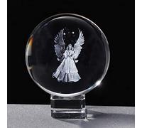 Prefdo 6cm Crystal 3D Guardian Angel Figurine Ball with Crystal Base, Table Ornament Paperweight Home Art Decor Crafts (Clear)