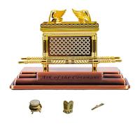 Prefdo Ark of The Covenant Replica, Mini Ark of Covenant Model Gold Plated Statue with Aaron Rod/Manna Vessel/Tablets, Home Classical Decoration Religious Decorative Figurine (Small)