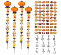 Prefdo Decorative Garden Stake DIY Fairy Wand Plant Stake Beaded Stakes with 4 Autumn Pumpkin Topper 4 Threaded Rod 12 Silver Pendant 80 Large Hole Bead for Halloween Fall Christmas Outdoor Décor