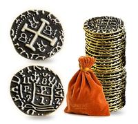 Prefdo Metal Pirate Coins, 35PCS Bronze Treasure Coin Set Spanish Doubloon Replicas Fantasy Metal Coins Pirate Gold Coins for Board Games Tokens Pirate Party Cosplay, 1.18in