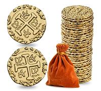 Prefdo Metal Pirate Coins, 35PCS X Large Gold Treasure Coin Set Spanish Doubloon Replicas Fantasy Metal Coins Pirate Gold Coins for Board Games Tokens Pirate Party Cosplay