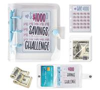 Prefdo Mini Budget Binder with Cash Envelopes - Easy and Fun Way to Save $1000 - Cash Envelope Binder for Offices, Home, School (Blue)