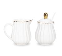 Prefdo Porcelain Sugar and Creamer Set, British Style Creamer Pitcher and Sugar Jar, Sugar Set with Lid & Spoon, Coffee Serving Set for Home Coffee Tea Party
