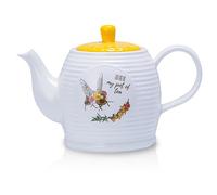 Prefdo Porcelain Tea Pot Honey Bee Pattern Ceramic Teapot White Coffee Pot Water Kettle 1000 ml for Home Kitchen Office Coffee Shop Tea Party, Gift Package