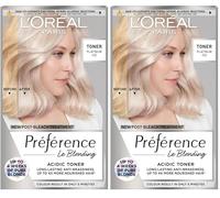 Preference Le Blonding Acidic Toner Platinum Ice: No Ammonia, Long-Lasting Anti-Brassiness Post-Bleach Treatment. Achieve a brilliant platinum ice blonde by neutralising yellow tones effectively.