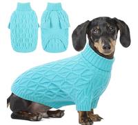 Preferhouse Dog Pullover Sweater, Cable Knitwear, Classic Turtleneck Warm and Soft Clothes for Chihuahua, Bulldog, Dachshund, Pug, Yorkie, Dog Outfits for Small Dogs Medium Dogs, Lakeblue M
