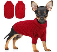 Preferhouse Extra-Small Dog Sweater Thermal Knitted Doggy Winter Sweater Pet Clothes Doggie Turtleneck Swaetshirts Puppy Outfits, Red XS