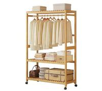 Preferspace Bamboo Clothes Rack with 2-Tier Shelves, Heavy Duty Garment Rack on Wheels, Rolling Open Wardrobe for Living Room, Bedroom, Entryway(83cm/32.7in)