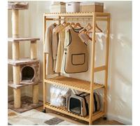 Preferspace Bamboo Clothes Rack with Side Hooks, 63 Inch Tall for Long Garments, Holds 220 lbs, Adjustable Shelf, Freestanding Open Wardrobe for Bedroom Entryway Laundry(83cm/32.7in)