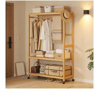 Preferspace Bamboo Clothing Rack, Heavy Duty Garment Rack with Adjustable Shelf, Freestanding Open Wardrobe, Rolling on Wheels for Bedroom Entryway Living Room(98cm/38.9in)
