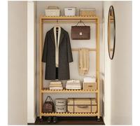 Preferspace Bamboo Garment Rack with 2-Tier Shelf, Portable Open Wardrobe, Top Shelf Storage, Compact 3.2 sq ft Footprint, Freestanding Clothes Rail for Bedroom, Natural(83cm/32.7in)