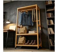 Preferspace Bamboo Garment Rack with Adjustable Shelf, Space Saving Clothes Rack Holds 220 lbs, Freestanding Open Wardrobe on Locking Casters for Apartment Dorm Bedroom(98cm/38.9in)