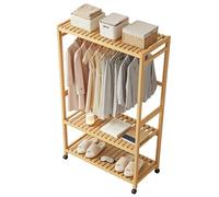 Preferspace Bamboo Garment Rack with Hooks and Storage Shelves, Freestanding Open Wardrobe, Shoes Storage Shelf, Wood Finish, Hardware Included(98cm/38.9in)