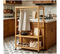 Preferspace Bamboo Open Wardrobe Clothes Rack with 2-Tier Shelves, 63 Inch Tall, Adjustable Shelf & 360° Wheels, Holds 200 lbs, Freestanding for Bedroom Entryway Dorm(83cm/32.7in)