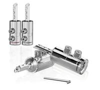 Preffair 4 Pcs Double Screw Locking Banana Plug BFA Style Solderless for Speaker Wire Cable Transparent Zigzag Type HiFi Loudspeaker Bi-Wire Cable Connector Terminal (Rhodium Plated, BA1475)