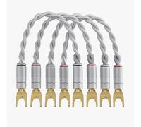 Preffair Jumper Cables 5N OCC Silver Plated Conductor 15AWG Cable Bridge to Speaker Cable Terminals with 8 Gold Plated Spades for Subwoofer, Turntable, AMP, DAC (JX463SY1542, 15CM/6 Inch)