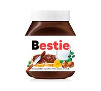 Prefilled Custom Text Sticker Wrapper For Jar Chocolate Gift Set - Matte Vinyl Stickers & Labels for 350 g Hazelnut Spread Jars - Birthday Hamper & Christmas Gifts (Bestie (fits jar 350 g))