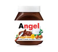 Prefilled Custom Text Sticker Wrapper For Jar Chocolate Gift Set - Matte Vinyl Stickers & Labels for 350 g Hazelnut Spread Jars - Birthday Hamper & Chocolate Gifts (Angel (fits jar 350 g))