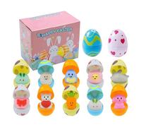 Prefilled Easter Eggs with Squishy Toys, Colorful Bright Assorted Colors Plastic Prefilled Eggs, Perfect for Easter Hunt, Filling Treats, Party Favor, Basket Stuffers, Classroom Prize (12 Pack)