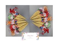 Prefilled Sweet Cones Party Bag Ribbon Bow Design| Adult & Kids Party Bags & Party Favour | Baby Shower |, Marshmallow & Yellow Millions Yelloe (Banana)