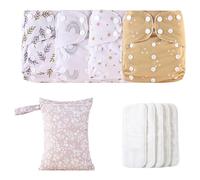 Prefold Cloth Diapers, Polyester TPU Adjustable Washable Reusable Baby Cloth Diapers, 4X Absorbent Liners, Waterproof Covers with 1 Wet Bag & 4 Inserts for Toddler Boys Girls, Home and Outdoor