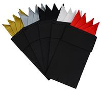 Prefolded Formal Pocket Square Set of 5, Pre-Folded Silk Suit Handkerchief for Business Tuxedo or Wedding Party PF-H-HA1, Champagne, Silver, Black, White, Red, One Size
