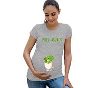 Pregasaurus Dinosaur Maternity T Shirt Pregnancy Announcement Top New Expecting T-T-rex Boy Mum Cute Shower Mummy Baby Shower Mum Present Funny Shirt (Grey, Large - Masternity)