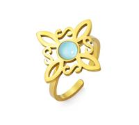 Pregeckit Blue Gemstone Witches Knot Rings Stainless Steel Open Adjustable Rings Geometric Celtic Knot Amulet Ring Vintage Jewelry for Women, Gemstone, Cubic Zirconia