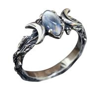 Pregeckit Bohemian Triple Moon Goddess Ring Amulet Natural Moonstone Moon Ring Wicca Pagan Jewelry for Women, Crystal, 4-prong-setting