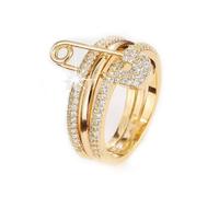 Pregeckit Fashion Safety Pin Stackable Rings for Women CZ Cubic Zirconia Paved Multi-Link Connected Statement Rings Chunky Stacking Jewelry Gift (gold,7)
