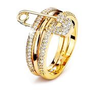 Pregeckit Fashion Safety Pin Stackable Rings for Women CZ Cubic Zirconia Paved Multi-Link Connected Statement Rings Chunky Stacking Jewelry Gift (gold,8)