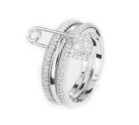 Pregeckit Fashion Safety Pin Stackable Rings for Women CZ Cubic Zirconia Paved Multi-Link Connected Statement Rings Chunky Stacking Jewelry Gift (Silver,8)