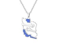 Pregeckit Iran Map Hug Hands Pendant Necklace Simple Design Peace-Themed Necklaces Stainless Steel Patriotic Embrace Jewelry, L, Stainless Steel, No Gemstone