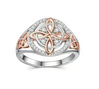 Pregeckit Two Tone Witch Knot Ring for Women Full Zircon Inlay Witches Knot Protection Rings Celtic Stackable Jewelry Gifts, Copper, Zircon