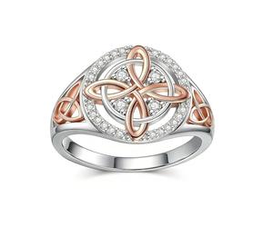 Pregeckit Two Tone Witch Knot Ring for Women Full Zircon Inlay Witches Knot Protection Rings Celtic Stackable Jewelry Gifts, Copper, Zircon