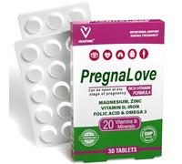 PregnaLove Original Pregnancy Support Vitamins Tablets - Conception & Fertility Prenatal Care for Women, Supplement with Added Omega-3, Zinc, Vitamin D & Iron