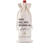 Pregnancy Announcement Wine Bag Gift - Funny New Mom Dad Pregnancy Reveal Gifts for Becoming an Auntie, Double Sided Reusable Burlap Drawstring Wine Bag for New Baby Announcement Baby Shower
