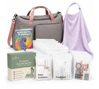 Pregnancy Bag For Hospital - Complete Labour And Delivery Set With Hospital Bag, 21 Organiser Pouches, Planner Book & Nursing Shawl - Premium Expectant Mum Hamper & Baby Shower Set, Grey