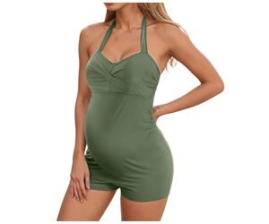 Pregnancy Bathing Suit Maternity Swimsuits 1 Piece V-Neck Fashion Fully Lined Maternity Bikini Pregnancy Swimwear Retro Halterneck Swimsuits Boyshort Solid Pregnant Swimwear Beach (Light Green, XL)