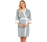 Pregnancy Bathrobe: Soft Nursing Nightdress with Belt, Maternity Nightdress in Gray, X-Large