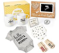 Pregnancy Gifts for First Time Moms - New Parents Gift Set Pregnancy Announcement Baby Shower Basket Mom & Dad Mugs, Baby Ultrasound Frame, Decision Coin, Onesie, Bib and Socks