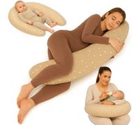 Pregnancy pillow 190 cm nursing pillow maternity ergonomic support | supports various nursing positions relieves after a caesarean soft filling - Beige with White Stars