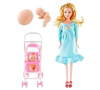 Pregnant Doll with Baby in Tummy 12" Movable Joint Pregnant Mother with Trolley for Kids, Dollhouse Accessories, Blue Kids Toys Baby Doll Toys