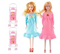 Pregnant Doll with Baby in Tummy 12" Movable Joint Pregnant Mother with Trolley for Kids, Dollhouse Accessories, Blue Doll Baby Toys