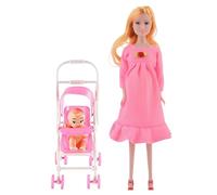 Pregnant Doll with Baby in Tummy 12" Movable Joint Pregnant Mother with Trolley for Kids, Dollhouse Accessories, Style 2 Doll Baby Toys