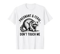 Pregnant & Feral Don't Touch Me Raccoon Pregnancy Value Graphic T-Shirt, Men, White, L